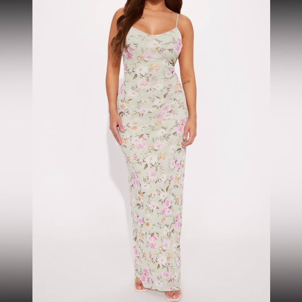 Joni Floral Mesh Maxi Dress - Sage